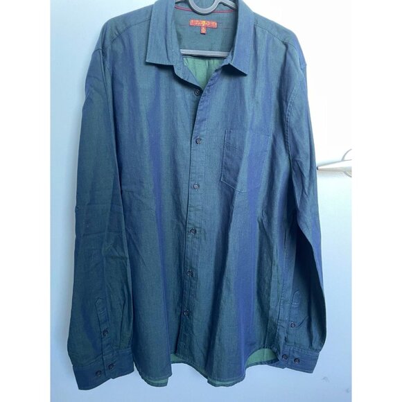 7 For All Mankind Button Front Shirt Mens XL blue green slight iridescent - Picture 2 of 10